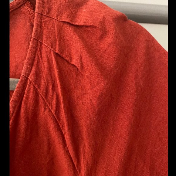 Madewell Linen-Cotton Pleat-Sleeve Jumpsuit 10 L Rust Pockets - Picture 4 of 8